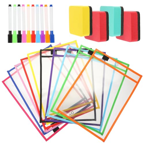 Cabilock Fundas Archivador Reutilizables Transparentes para Borrado Seco Bolsillos Impermeables de PVC Resistentes y Convenientes para Escritura y Práctica Escolar con Color Aleatorio