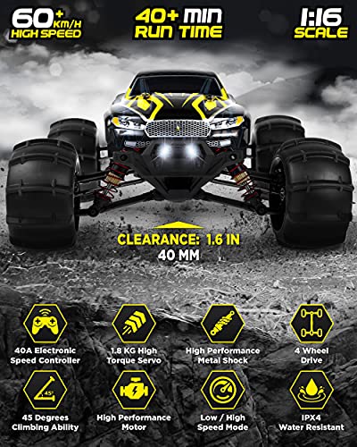 1:16 Brushless Large Rc Car 60+ Kmh Speed And 1:10 Scale Large Rc Car 50+ Kmh Speed - Kids And Adults Remote Control Car 4X4 Off Road Monster Truck Electric - Waterproof Toys Trucks - 2 Batteries #TOP3