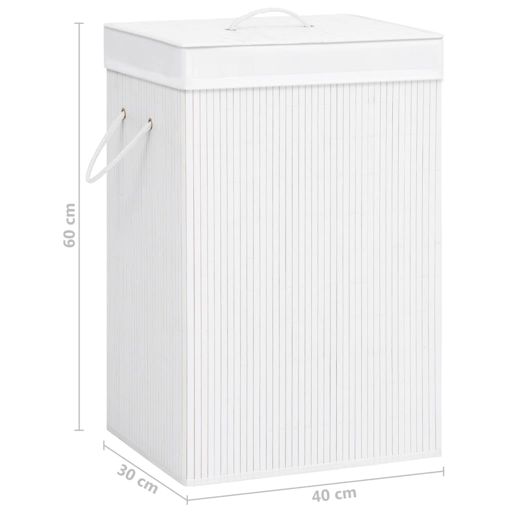 Cesto para la colada de bambú con 2 compartimentos, color blanco, 72 L, plegable y ahorra espacio, para cuarto de baño, dormitorio, lavandería, habitación infantil, con asas y bolsa extraíble