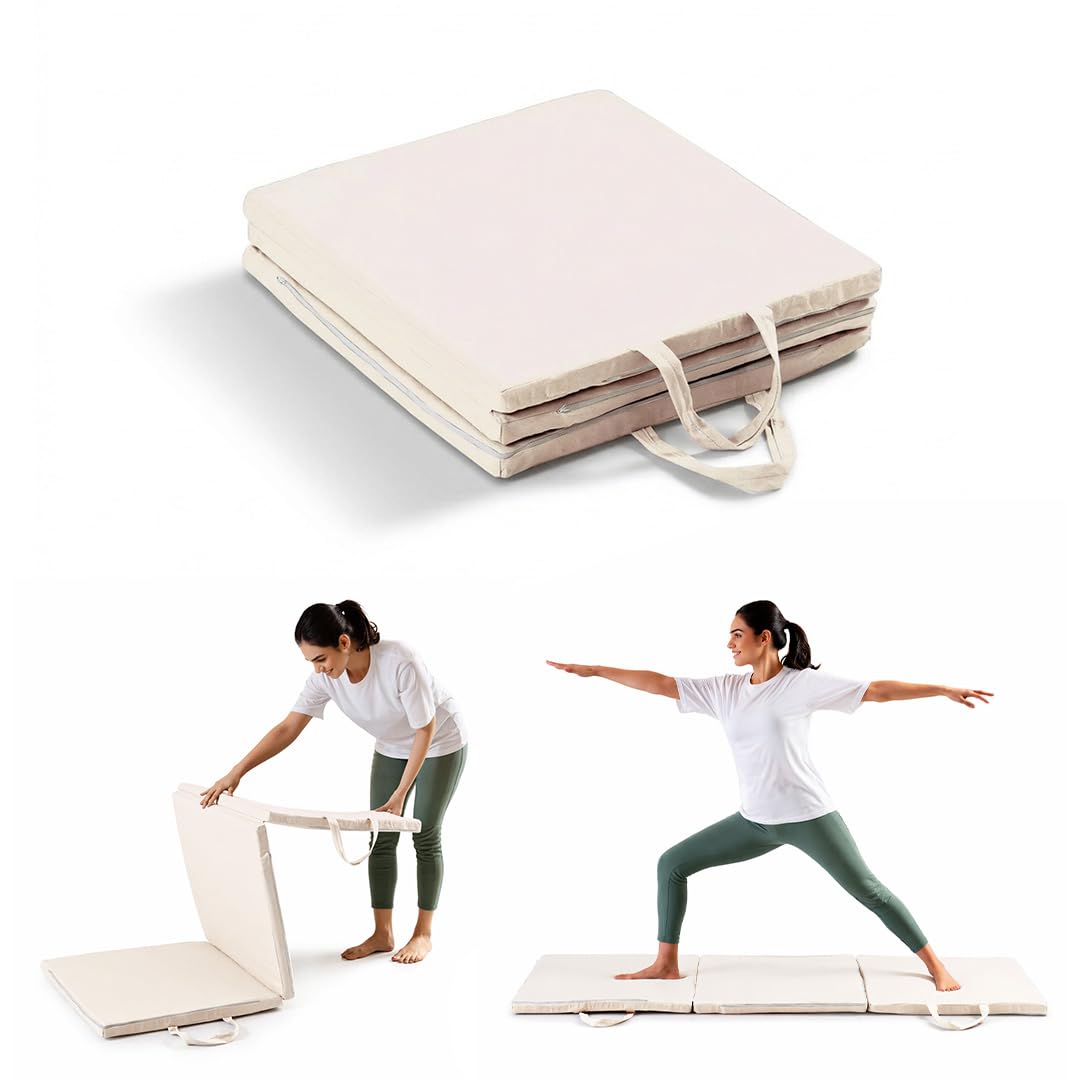 The White Willow HarmonyFlow Yoga Foldable Mat – Standard Size, Supportive Foam Mat with Soft Washable Cover for Meditation, Floor Exercises & Travel – White-image-10