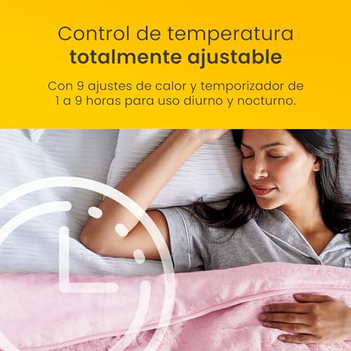 Miniatura 5 de Cosi Home Manta Electrica Termica Premium Ultra Suave, 9 Niveles De Calor, Temporizador, Mando Extraible, Lavable En Lavadora, 180 X130 Cm Rosa
