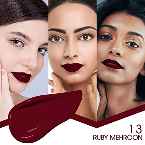 Image of Colors Queen Mattifying Non Transfer Liquid Lipstick - 13 Ruby Maroon - 3g | Long Lasting Liquid Matte Lipstick | Transfer Proof & Waterproof Lipstick Enriched with Vitamin E & Almond Oil, Lasts up-to 18 Hours