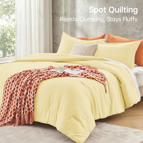 Image of MUXHOMO Oversized King Comforter Set, Lightweight Down Alternative Bed Set | All Season 3 Piece Bedding Set,Ultra Soft Down Alternative,Includes 1 Comforter 120x98 and 2 Pillow Shams 20x36,Cream Yellow