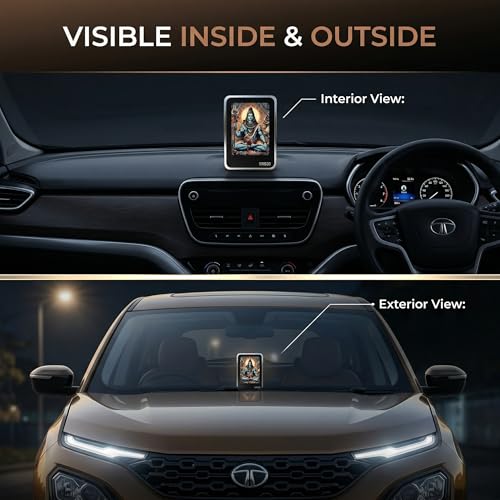 Image of Car Dashboard Dual Side Frame | Personalized |Home | Desk | Office | Small Glow Frame 4x3x1.5 INCH | Multi Color Light | Inside & Outside Visible | Loard Shiva Frame