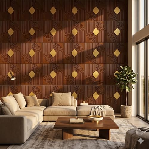 Image of Kayra Decor 3D PVC Wall Panels with Acrylic Finish for Bedroom & Living Room, Curve Line Design Blackwood, 19.7 x 19.7 Inch, Pack of 12 (32.28 Sq Ft)