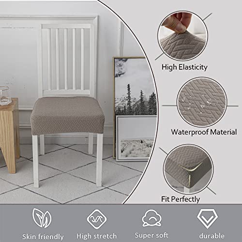 KELUINA Stretch Lattice Jacquard Waterproof Chair Seat Covers for Dining Room 1/2/4/6 PCS Chairs Covers Dining Chair Covers Kitchen Chair Covers (Taupe,6 Pcs) - Image 2