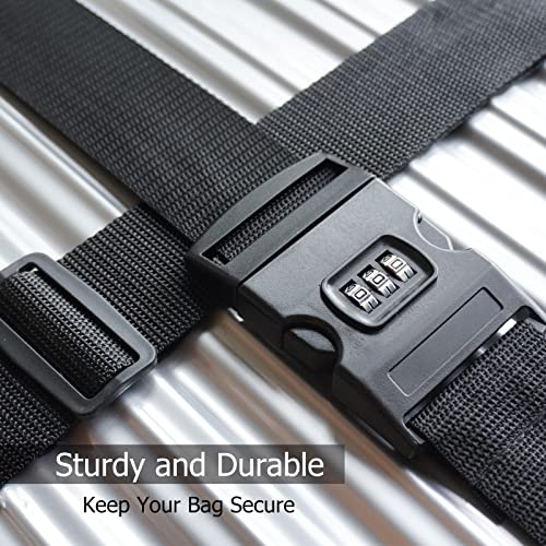 2 PCS Luggage Strap 78" x 2" Suitcase Belts Wide Adjustable Packing Straps Travel Accessories, Black&Combination Lock2