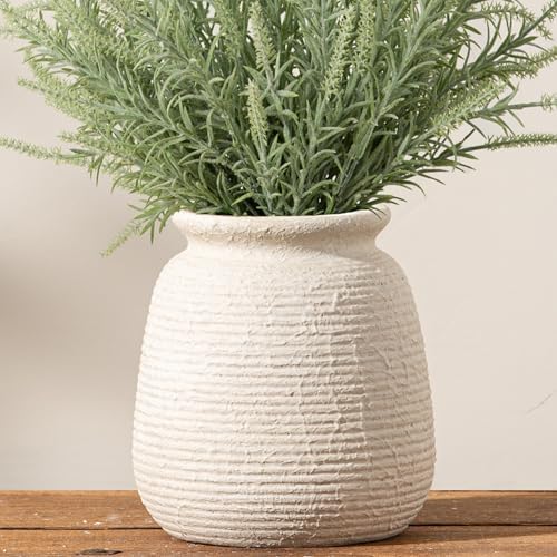 Ceramic Flower Vase, 7.48 Inch White Rustic Farmhouse Decorative ...