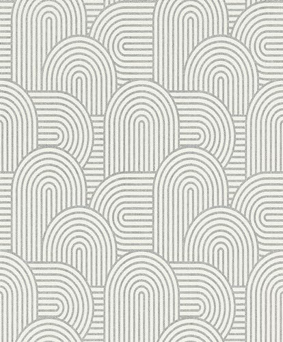 Rasch Papel pintado 634143 – Papel pintado no tejido con patrón geométrico con innumerables arcos en blanco y azul grisáceo de la colección Color your life – 10,05 m x 0,53 m (largo x ancho)