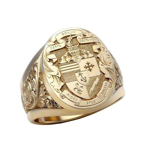 ZDIFDIC Vintage Coat of Arms Rings for Men He Custom Signet Statement Ring 14K Gold Plated Personalized Family Engraved Badge Rings Jewelry Graduation Party Birthday Gifts for Women Father Dad Size 7