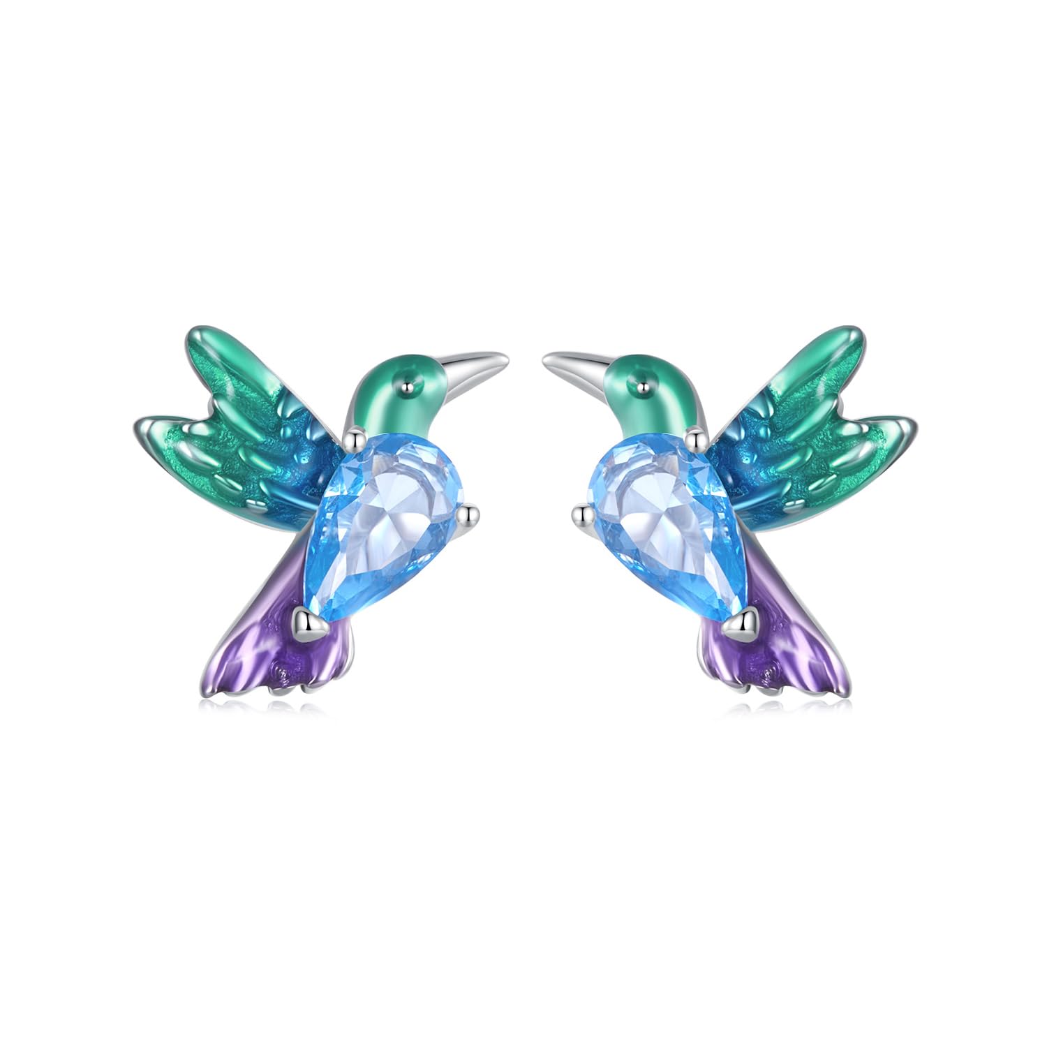 WBDWWTD Kolibri-Ohrstecker, S925-Sterlingsilber, Ohrstecker für Damen, Teenager, Mädchen, hypoallergene Ohrringe