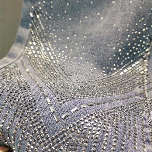 Women's Trendy Denim Cotton Shiny Jeans High Waisted Hot Diamond Casual Pants Yk2 Street Jeans3
