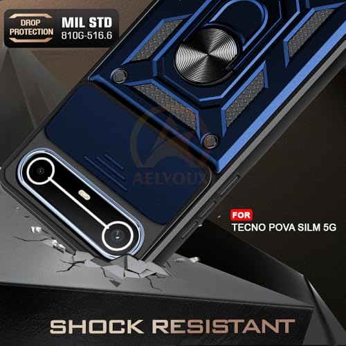 Image of Armor Bumper Back Cover Case for Tecno Pova Slim 5G Rotating Camera Cover, Ring Holder & Kickstand | Heavy Duty & 360 Degree Protection Tecno Pova Slim 5G Back Cover (Blue)