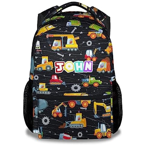 GIHSWE Custom Construction Preschool Backpack for Boys, Personalized 16" Truck Excavator Backpacks for Children Boys Students, Cute Patterrn Lightweight Bookbag for School Cover