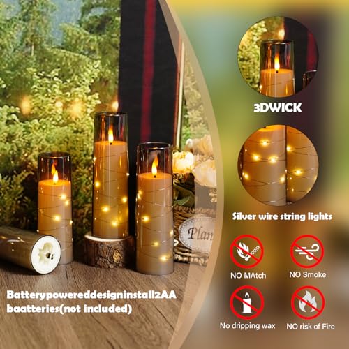 Image of Sasigeiaa Flameless Candles with Embedded Star String - Battery Operated LED Candles, with Remote,12 Grey Flickering Candles for Christmas, Weddings, Home Decor & Party,(D 2.3 inchxH 5 inch 6 inch 7 inch)