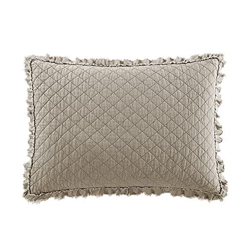 Brielle Home Ravi Stone Washed Solid Diamond Stitched Quilted Sham Set, Standard, Linen #TOP1