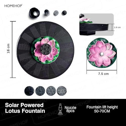 Image of Homehop Solar Water Fountain For Garden Decorative 8 Nozzles Automatic Pump | Solar Water Fountain For Home Wireless Flower Shaped Floating Waterproof Lotus for Bird Bath, Fish Pond, Pool (Pink, ABS)