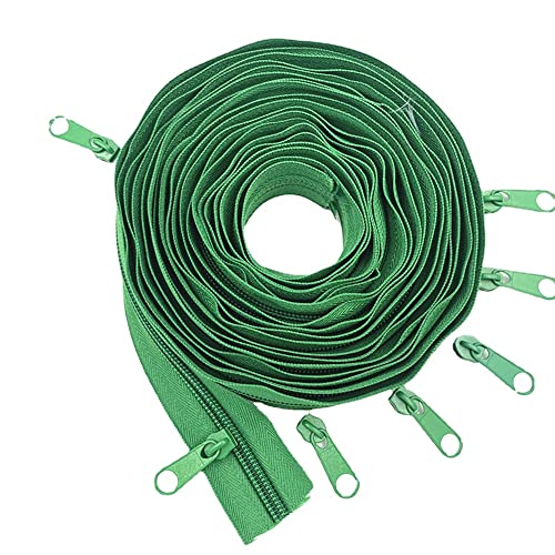 10 Meters (10.8Yard) 5# Long Nylon Coil Zipper with 20pcs Zipper Slider for DIY Sewing Clothing Accessories (20 Colors) (Grass Green)