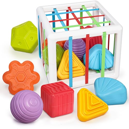 Image of LiKee Montessori Toys for 1 Year Old Multi Sensory Shapes, Toddler Developmental Learning Birthday Gifts, Baby Toys 12+ Months (Activity Cube)