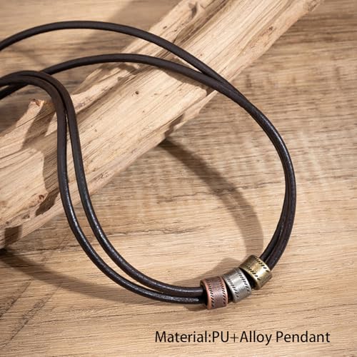 PU Leather Necklace for Men with Pendant, Black Leather Choker Necklace for Men Women, Vintage Boho Style Multilayer Pendant Cord Necklace4