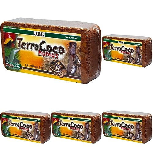 JBL TerraCoco Humus 71026 Bodengrund für alle Terrarientypen Kokoschips komprimiert Torfartig, 600 g, 9 l (Packung mit 5)