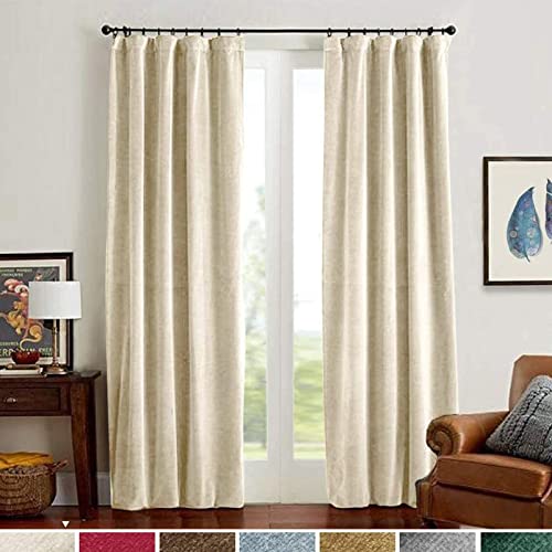 TOPICK Rideaux opaques en velours flanelle - Rideau en polyester - Rideau décoratif avec rayures - Pour salon et chambre à coucher - Beige - 130 x 175 cm