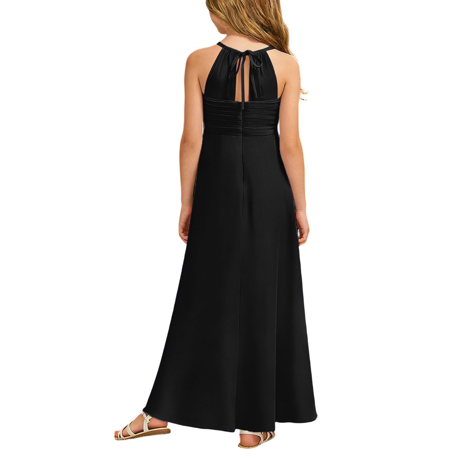 MaNMaNing Abito Linea Damigella Giovane Chiffon fluente Maxi Matrimonio Festa sfilata Elegante Vestito Lungo Bambina