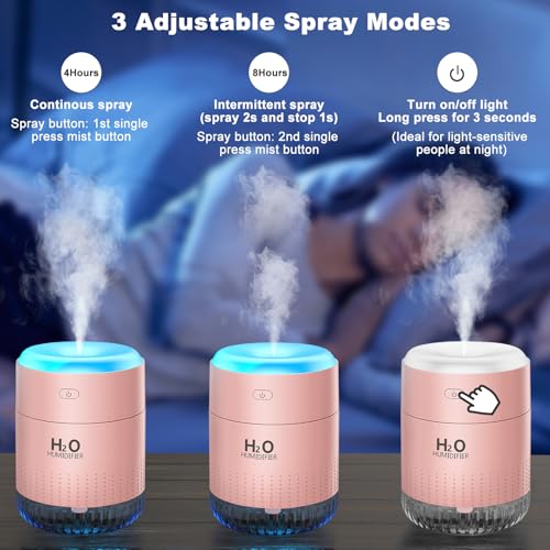 Image of Rechargeable Mini Cool Mist Humidifier With 7 Color Light, Small Personal Desktop for Baby Bedroom, Office, Nursery, Travel With Auto Shut-Off, Super Quiet (Pink)