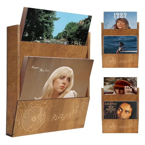 2 Sets Vinyl Record Wall Mount Display Shelf, 4-Tier Storage Rack, Holds 50-80 Records, Wood with Music Notes Design - Les Beatles, Paul McCartney, John Lennon, RIngo Starr, George Harrison 2 Sets Vinyl Record Wall Mount Display Shelf, 4-Tier Storage Rack, Holds 50-80 Records, Wood with Music Notes Design