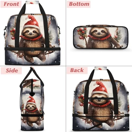 Large Weekender Overnight Bags Cute Animal Christmas Sloth Travel Duffel Bag for Women Men Gym Bag With Shoe Compartment Foldie Travel Tote Bag Carry On Personal Item Bag for Travel Gym Sports3