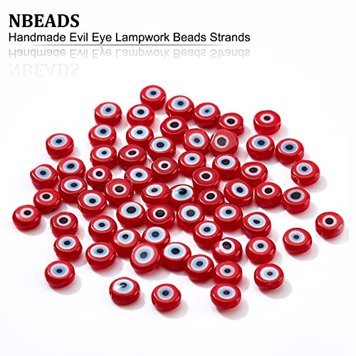 NBEADS 65 Pcs Glass Evil Eye Beads - 6mm Red Handmade Lampwork Flat Round Charms Turkish Spacer for Jewelry Necklace Bracelet Earrings - Image 2
