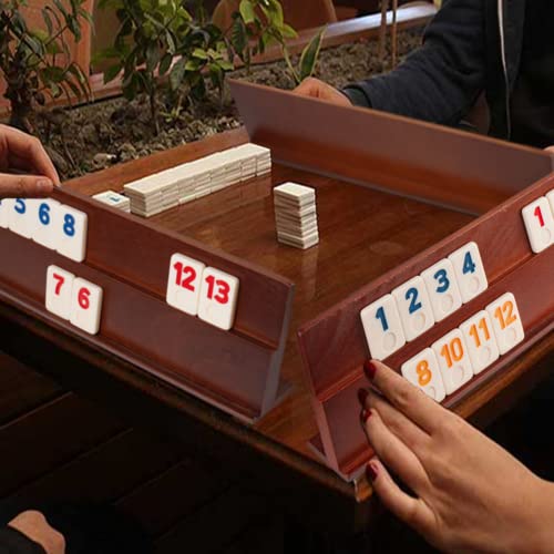 Rummy Cube Game Set, 106 Rummy Tiles Game,Classic Wooden Rummy Game,With 4 Wooden Racks, Portable Canvas Bag, 1 Timer, 1 Velvet Storage Bag, Suitable For 2-4 Players #TOP5