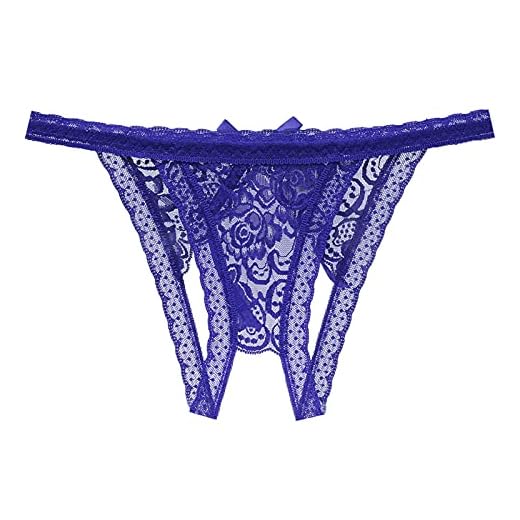 Ropa interior de tanga para mujer con cintura abierta, ropa interior, ropa interior sexy para mujer, bragas bajas, encaje en la entrepierna, ropa interior para mujer, azul, Talla única
