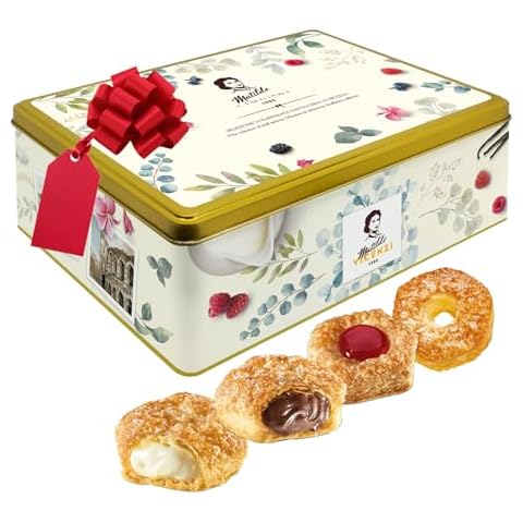 Pasticceria Matilde Vicenzi 5 O'Clock Tea Time Cookie Assortment Gift Tin for Christmas, Hanukkah, Holidays - Variety of Butter Flaky Pastries, Chocolate & Vanilla Creme Filled Gourmet Cookies, Bakery Snacks Made in Italy, 13.23oz (375g) Cover