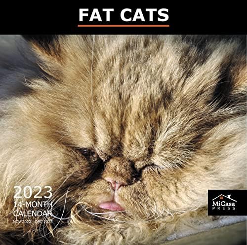 MICASA Fat Cats 2023 Hangable Monthly Wall Calendar | 12" x 24" Open | Thick & Sturdy Paper | Giftable | Cute Joke Funny Kitten | 12 Months of Pudgy Kitties