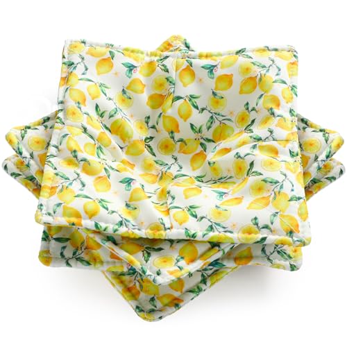Cunhill 4 Pcs Cotton Microwave Bowl Cozy Holders for Hot Food Hot Pads Soup Bowl Potholders Heat Resistant Multipurpose Quilted Safe Holders for Kitchen Plate Supply(Yellow,Cute Lemon Style) by Cunhill - Used condition - US$14.92