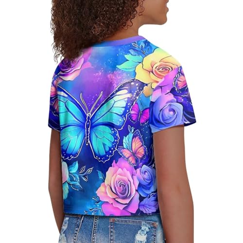 Image of Girls Summer Crop Top Outfits Short Sleeve T Shirts Kids Cute Clothes Tees Blouse