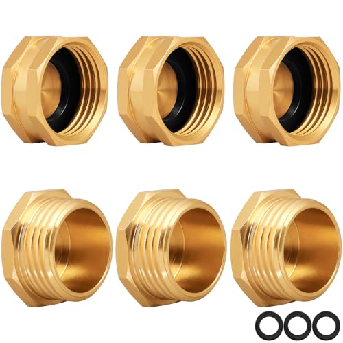 UNWAVER 3/4 GHT Garden Hose End Caps & Plugs Brass Male and Female Threaded Plugs with Washers for Outdoor Faucet Spigot Covers-6PCS