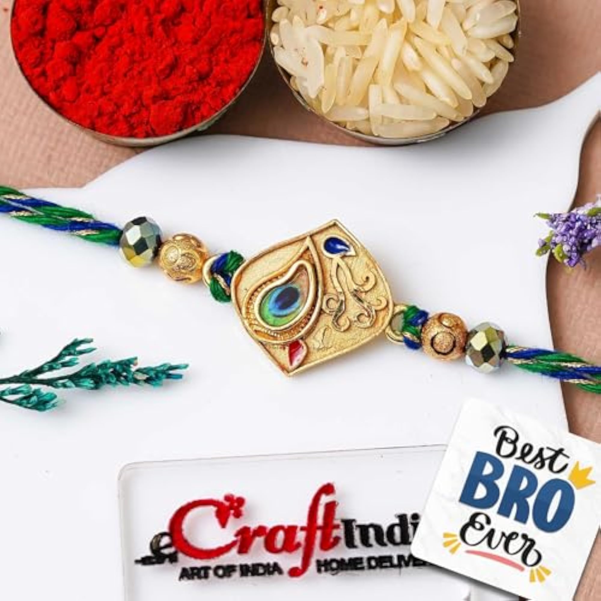 Peacock Feather Rakhi for Brother with Gift Combo Set