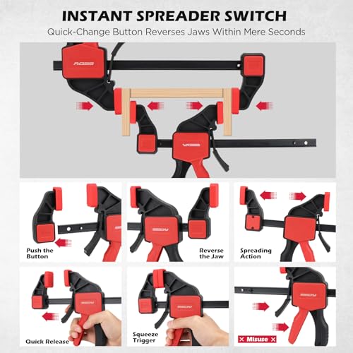 Image of 3-Piece 6 Inch Bar Clamps for Woodworking with Clamp Connector, 6 inch Quick-Release Wood Clamps with 150 LBS Load Limit, Trigger Clamp Set, One-Handed Clamps /Spreader Ideal for Woodworking DIY Projects