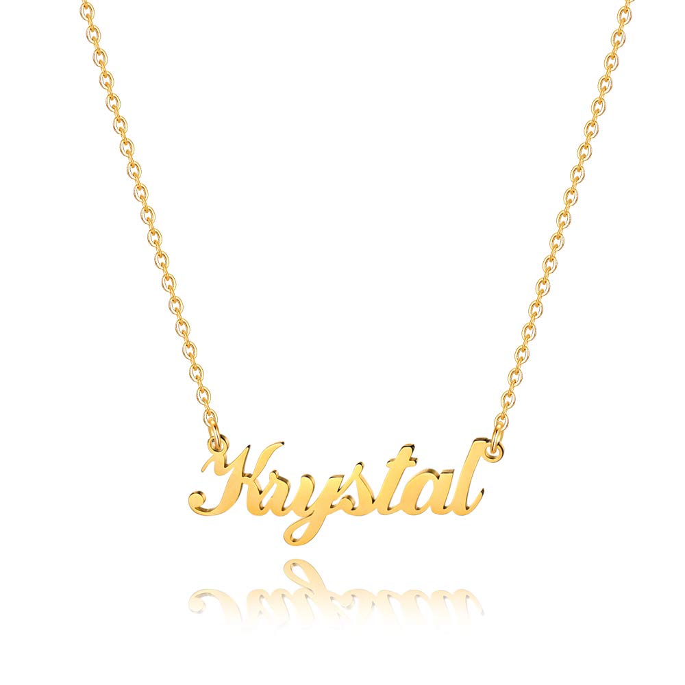 M MOOHAM Gold Custom Name Necklace Personalized - 18K Gold Plated Personalized Name Necklaces for Women Girls Kids Teens, Plate Monogram Necklace Name Necklace