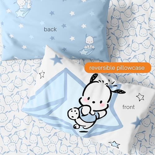 Image of Sanrio Pochacco Bedding 7 Piece Super Soft Cozy Reversible Comforter and Sheet Set with Sham, Full, (Officially Licensed Product) By Franco
