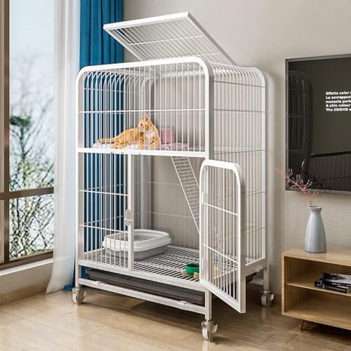 Cage de chat double couche FANDIAO blanche 95x88x62cm à poulies