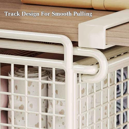 Under Cabinet Storage Basket, Pull Out Metal Wire Organizer for Kitchen, Office, Wardrobe, Cupboard - Heavy Duty 20kg Capacity (White, 40x40x15cm)