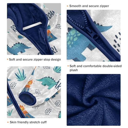 CHIFIGNO Cute Dinosaurs Blue Toddler Boys Thick Comfy Fleece Outerwear Jackets with Polar Fleece Lining 3T3