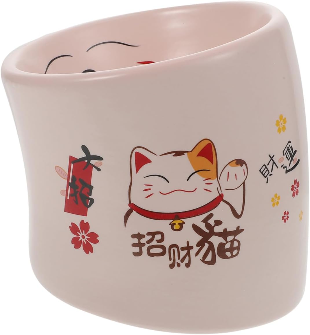 UPKOCH Elevated Ceramic Cat Bowl Pink with Anti-Spill Design, Neck Protection Pet Feeding Bowl for Cats and Kittens, Raised Pet Water Drinking Holder