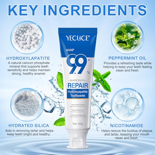 2PCS 9.9% Hydroxylapatit Zahnpasta zur Reparatur Zahnschmelzes und Stärkung Zähne, Nano Hydroxylapatit Remineralisierung Zahnpasta, Fluoridfreie, aufhellende Zahncreme für empfindliche Zähne, Minze