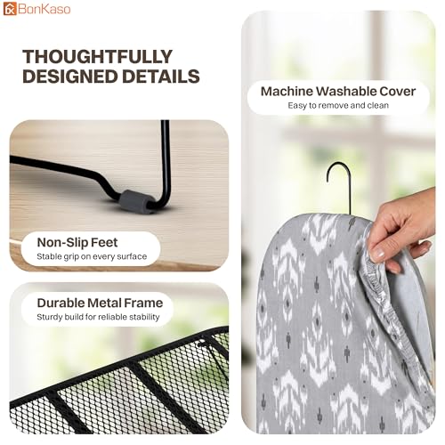 Image of BonKaso Tabletop Ironing Board | Compact Foldable Ironing Table, Lightweight Portable Mini Iron Board with Padded Non-Stick Surface for Home, Dorm, and Travel | Grey