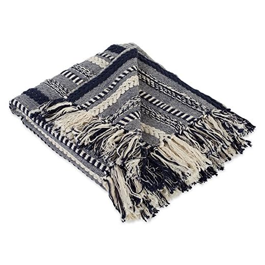 DII Braided Striped Throw, 50x60, Navy