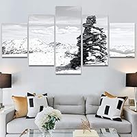 SIGNWIN 5 Panel Canvas Wall Art Monochromatic Mountains for Home Decorations Ready to Hang - 60
